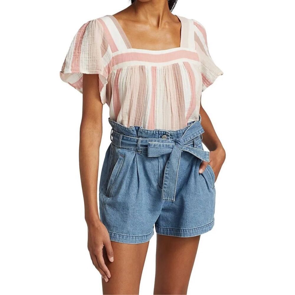 Rails Womens Savon Cheyanne Striped Cotton Blouse Top Pink Size Small